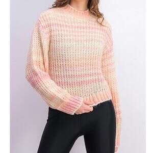 Vero Moda Oversized Sweater Womens XS Pink Striped Balloon Sleeve Cropped Boho